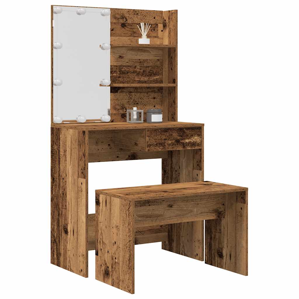 Dressing Table Set With Led Engineered Wood